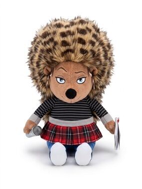 Ty Beanie Ash Hedgehog Plush with Red Plaid Skirt and Black-Gray Stripes